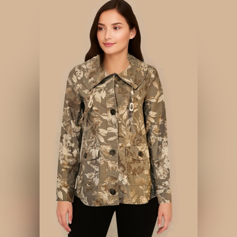 Women's Tribal Floral Button Up Jacket With Pockets Size 4